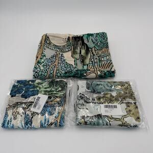 Decorative Pillow Cover Set Green Blue Asian Scenic Couch Lumbar Covers NEW